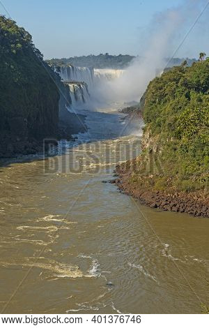 Looking Up The Main Chute Of Iguazu Falls In Iguazu Falls National Park In Argentina
