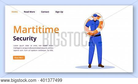 Maritime Security Landing Page Vector Template. Rescuer Website Interface Idea With Flat Illustratio