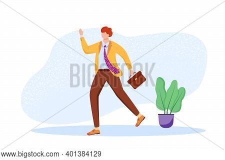 Office Worker Flat Vector Illustration. Employee With Briefcase Hurrying To Workplace. Staff Member 