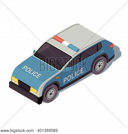Police Car Isometric Color Vector Illustration. City Transport Infographic. Crossover Suv. Civil Con