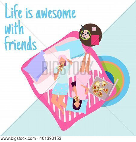 Pizza Time Social Media Post Mockup. Life Is Awesome With Friends Lettering. Advertising Web Banner 