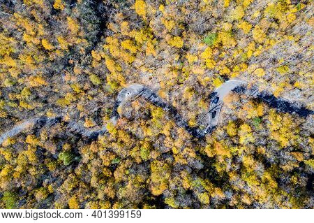 Panoramic View Of Late Fall Foliage In Smugglers Notch, Vermont.