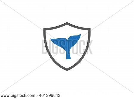 Modern Whale Tail With Shield. Whale Tail Sign On White Background.