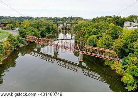 Black Bridge Is A Rehabilitated Pratt Through Truss Bridge Over Catskill Creek In Catskill, New York