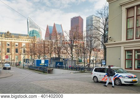 The Hague, The Netherlands - November 10, 2020: In The Center Of The Hague, The Police Are Vigilant,