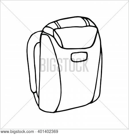 Hand Drawn Vector Camping Backpack Clip Art. Isolated On White Background Drawing For Prints, Poster