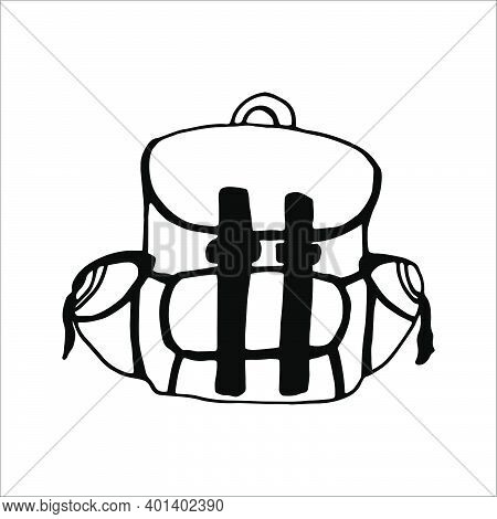 Hand Drawn Vector Camping Backpack Clip Art. Isolated On White Background Drawing For Prints, Poster