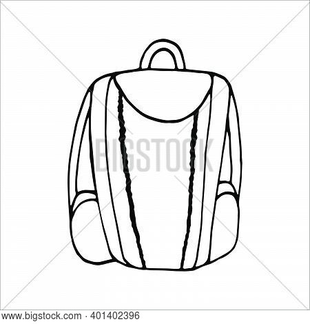 Hand Drawn Vector Camping Backpack Clip Art. Isolated On White Background Drawing For Prints, Poster