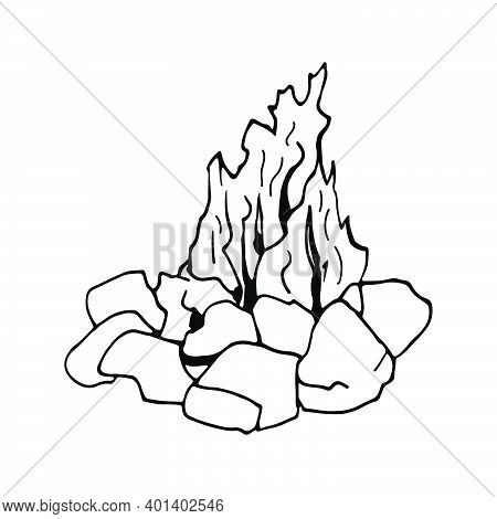 Hand Drawn Vector Campfire Clip Art. Isolated On White Background Drawing For Prints, Poster, Cute S