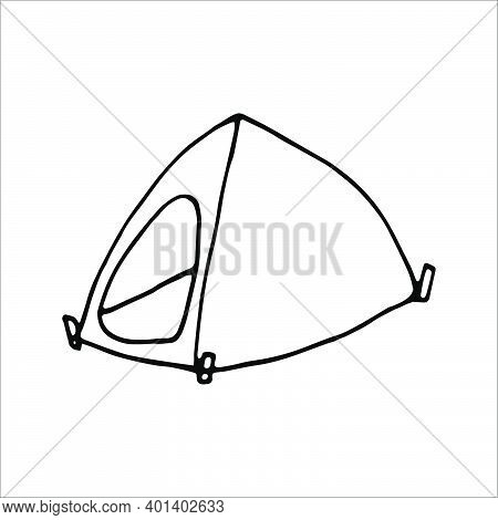Hand Drawn Vector Camp Tent Clip Art. Isolated On White Background Drawing For Prints, Poster, Cute