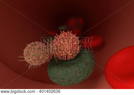 Mutated New Corona Virus Entering Inside The Bloodstream In 3d Render
