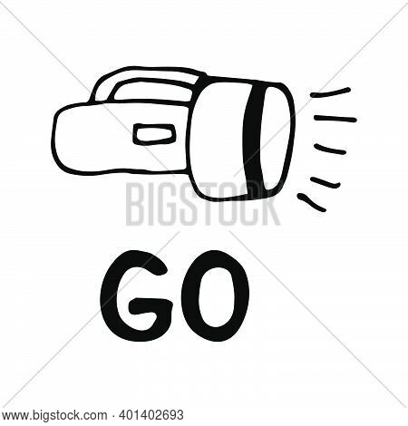 Hand Drawn Vector Flashlight Clipart. Isolated On White Background Drawing For Prints, Poster, Cute