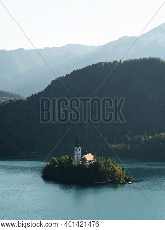 Panoramic View Of Lake Bled Island Blejsko Jezero From Osojnica Viewpoint Hill Upper Carniolan Julia
