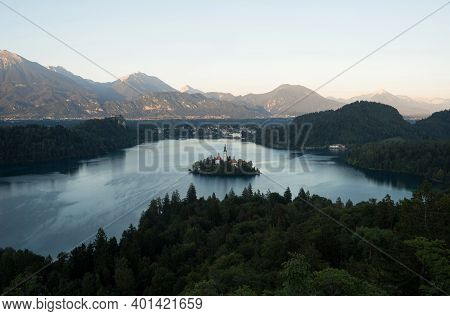 Panoramic View Of Lake Bled Island Blejsko Jezero From Osojnica Viewpoint Hill Upper Carniolan Julia