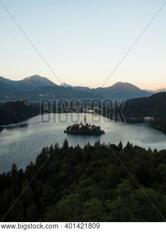 Panoramic View Of Lake Bled Island Blejsko Jezero From Osojnica Viewpoint Hill Upper Carniolan Julia
