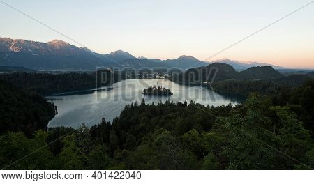 Panoramic View Of Lake Bled Island Blejsko Jezero From Osojnica Viewpoint Hill Upper Carniolan Julia