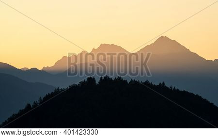 Panoramic Sunrise View Of Lake Bled Blejsko Jezero From Osojnica Viewpoint Hill Upper Carniolan Juli