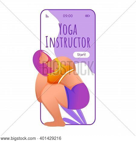 Yoga Instructor Smartphone Interface Vector Template. Noose Pose. Pasasana. Trainer. Mobile App Page