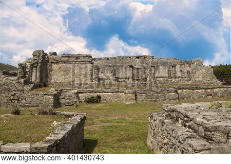 Zam The Mayan Archaeological Site Of Tulum, On The Caribbean Sea