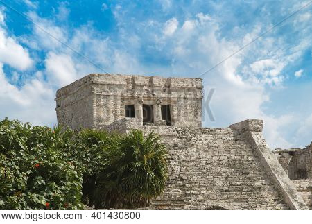 Zam The Mayan Archaeological Site Of Tulum, On The Caribbean Sea