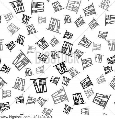 Black Office Folders With Papers And Documents Icon Isolated Seamless Pattern On White Background. O