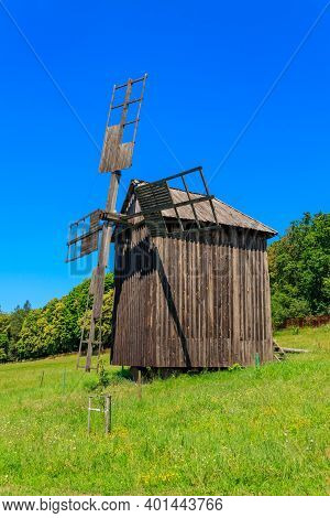 Old Wooden Windmill In Pyrohiv (pirogovo) Village Near Kiev, Ukraine