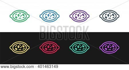 Set Line Kheer In A Bowl Icon Isolated On Black And White Background. Traditional Indian Food. Vecto