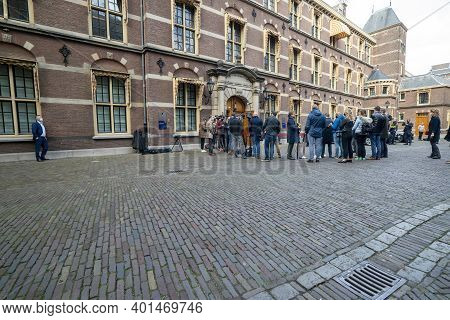The Hague, The Netherlands - November 10, 2020: Press Conference In The Courtyard, Because Of The Lo
