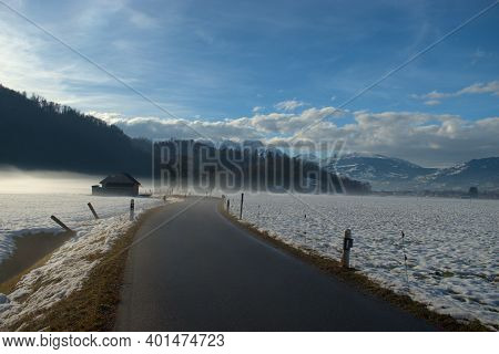 Winter Landscape Scenery In Ruggell In Liechtenstein 17.12.2020