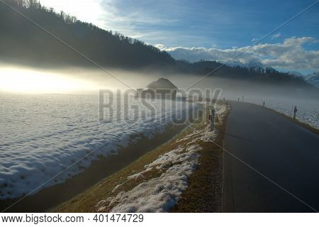 Winter Landscape Scenery In Ruggell In Liechtenstein 17.12.2020