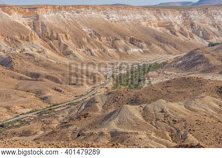 Zin Valley In The Middle Of Negev Desert In Israel. Mountains Landscape
