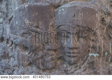 Ljubljana, Slovenia, October 2020: Bronze Relief Sculpture Depicting Slovenian Soldiers And Nurses 1