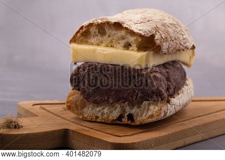 Korean Sweet Red Bean Paste And Butter Bread Sandwich On A Wooden Board