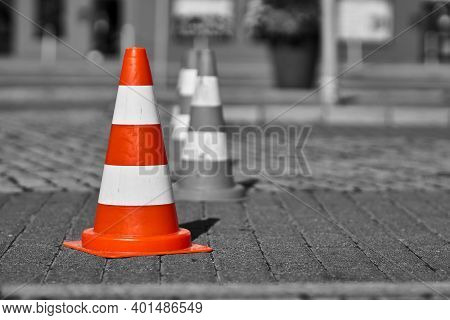 Colorkey, Traffic Cone At A Construction Site In Swinoujscie In Poland