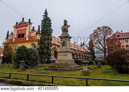 Monument To Jan Evangelista Purkyne Near Castle Libochovice With French Style Park And Garden, Roman