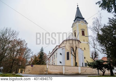 Baroque Church Of All Saints In Winter Day, Chapel Near Castle, Libochovice, Litomerice District, Bo