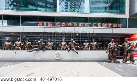 Toronto, Canada - October 26:  Statues Of Toronto Maple Leafs Ice Hockey Players Pictured Outside Th