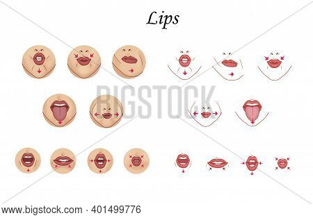 Exercises For Lips Training Female Beauty. Mimicry. Isolated On White Background.