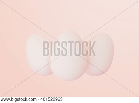 Three Pastel Easter Eggs On Light Background, Eastertime, 3d Illustration