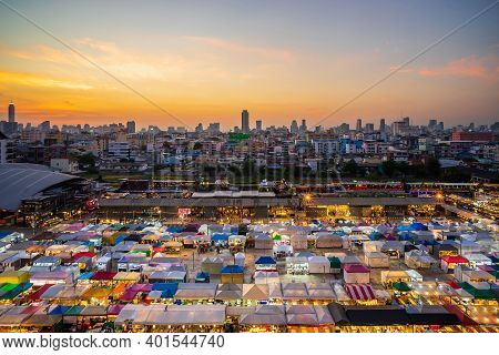 Bangkok, Thailand - November 10, 2020: Night View Of The Train Night Market Ratchada. Train Night Ma