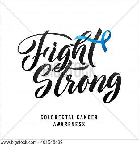 Colorectal Health Awareness Month Vector Illustration. Ribbon Around Letters. Vector Stroke Blue Rib