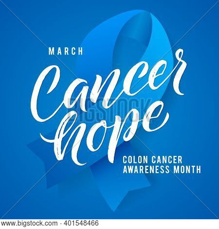 Colorectal Cancer Hope Awareness Month Vector Illustration. Ribbon Around Letters. Vector Stroke Blu