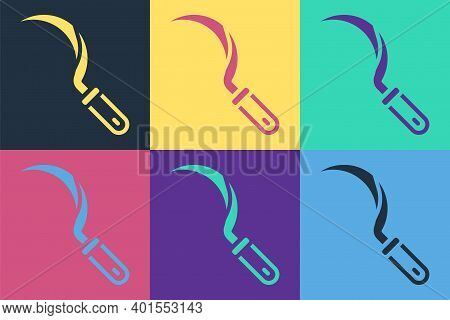 Pop Art Sickle Icon Isolated On Color Background. Reaping Hook Sign. Vector
