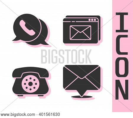 Set Envelope, Telephone With Speech Bubble Chat, Telephone And Website And Envelope Icon. Vector