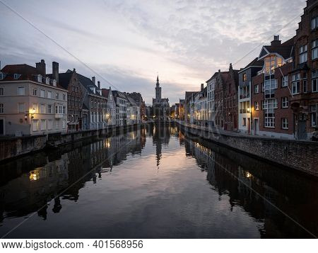 Postcard Reflection View Of Poortersloge In Spiegelrei River Canal Channel In Historic City Center O