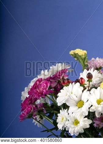 Clorfull Flowers Bouquet Studio Shot On Blue Background