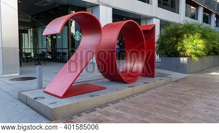 San Francisco, Usa - August 2019: Red Number 201 On 3rd Street On San Francisco