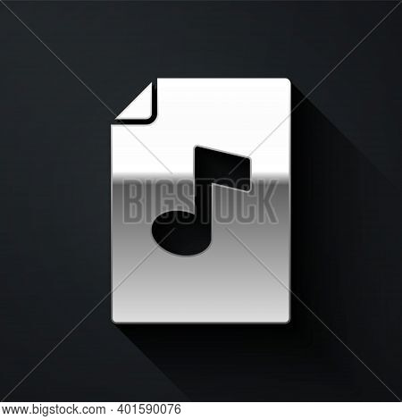 Silver Music Book With Note Icon Isolated On Black Background. Music Sheet With Note Stave. Notebook