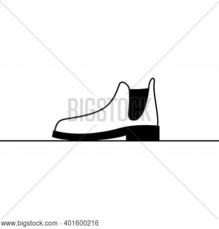 Shoe Icon. Outline Vector Icon Of Stylish Shoe, Classic Chelsea Boot. Black And White Linear Illustr