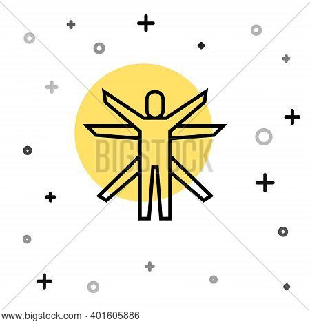 Black Line Vitruvian Man By Leonardo Da Vinci Icon Isolated On White Background. Human Anatomy. Rand